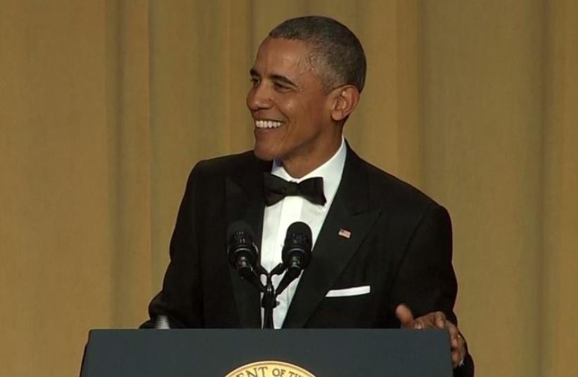 Obama takes dig at "The Donald" in Correspondents' dinner speech (photo credit: screenshot)