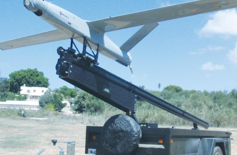 AN IDF DRONE carrying the CONTROP T-Stamp triple-sensor, small stabilized payload is ready for launch. (photo credit: CONTROP)