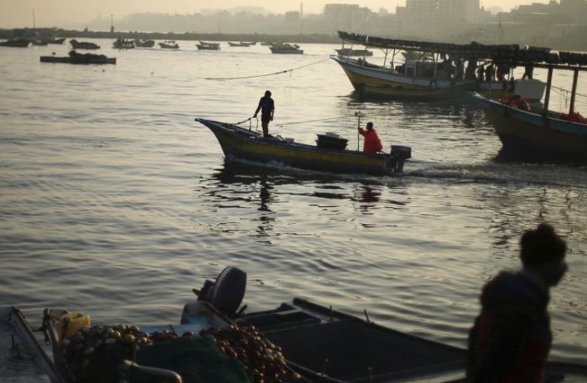 Palestinian fishermen in the waters off of the Gaza Strip (photo credit: REUTERS)