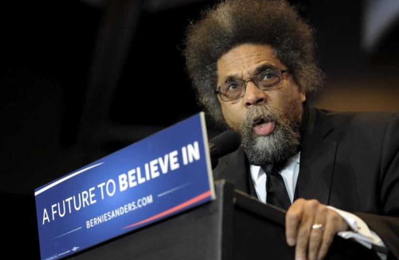 Cornel West speaks at a rally for Bernie Sanders (photo credit: REUTERS)