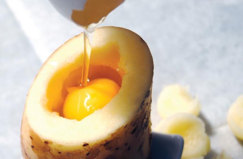 An ‘egg-cellent’ idea for a stuffed potato. (photo credit: PASCALE PEREZ-RUBIN)