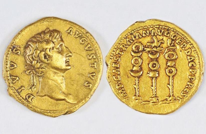 Gold coin (photo credit: COURTESY OF ISRAEL ANTIQUITIES AUTHORITY)