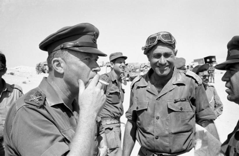 IDF Chief of Staff, Yitzhak Rabin, smoking a cigarette at the southern front (photo credit: DEFENSE MINISTRY)