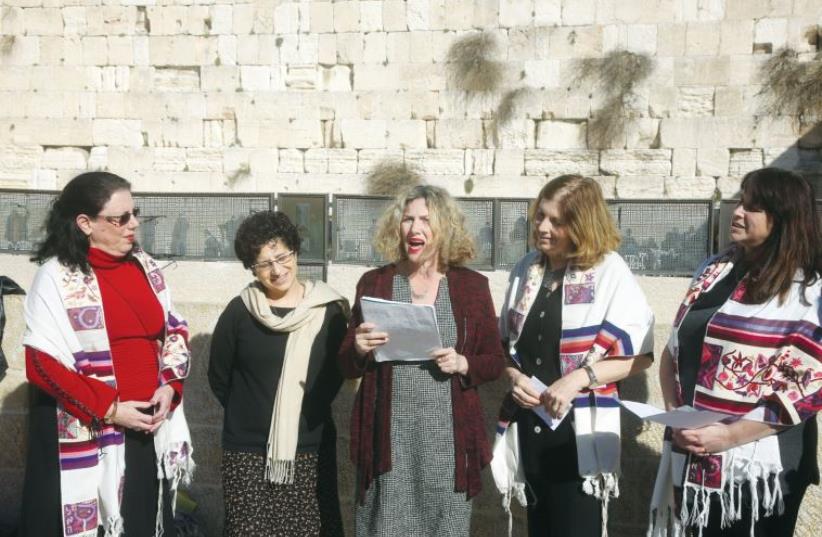 The women of the Wall prayer group in April. They’ve struggled for decades for an egalitarian prayer space at the Western Wall (photo credit: MARC ISRAEL SELLEM)