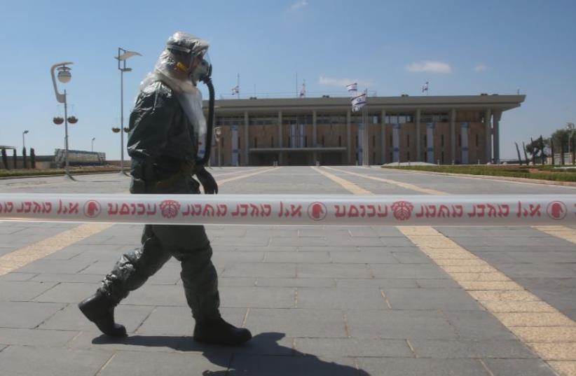Hazardous materials drill carried out at Knesset (photo credit: MARC ISRAEL SELLEM)