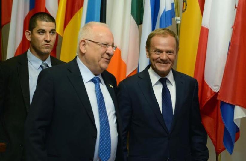 Donald Tusk, the President of the Council of Europe meets Israeli President Reuven Rivlin  (photo credit: Mark Neiman/GPO)