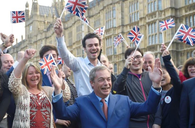 Nigel Farage, the leader of the United Kingdom Independence Party (UKIP), makes a statement after Britain voted to leave the European Union in London.  (photo credit: REUTERS)