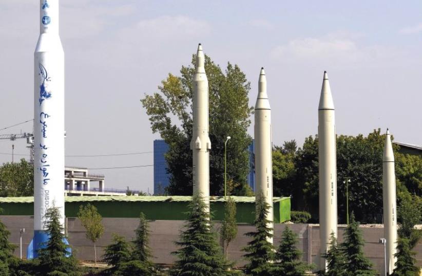 MORE OF these to come? Iranian-made missiles are pictured at the Holy Defense Museum in Tehran last year. (photo credit: REUTERS)