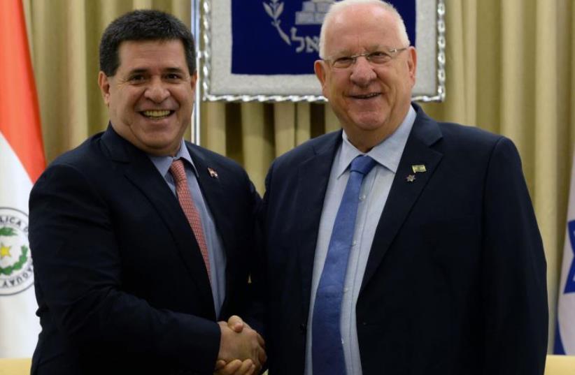 President Rivlin meets with President Cartes of Paraguay on state visit to Israel (photo credit: Mark Neiman/GPO)