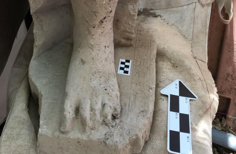 The monumental Egyptian statute of a high official from the Middle Kingdom in Egypt, found in the administrative palace at Hazor, north of the Sea of Galilee in Israel (photo credit: SHLOMIT BECHAR)