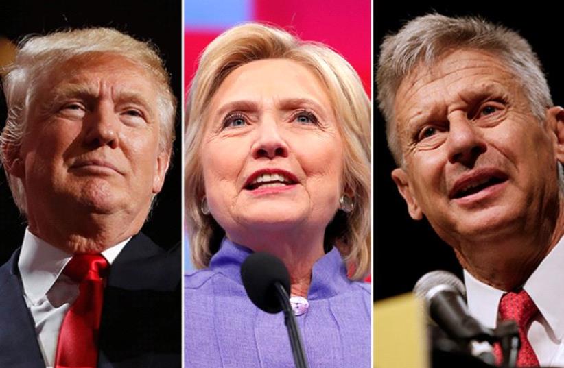 Trump, Clinton and Johnson (photo credit: REUTERS)