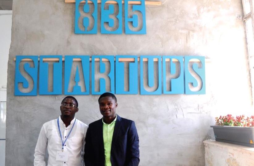 Efarm co-founder Epafred Minuifuong and programmer Eyong Kevin are one of the 48 start-up teams accepted to this year’s firstever group of finalists in Israel (photo credit: SOPHIE ASHKINAZE-COLLENDER)