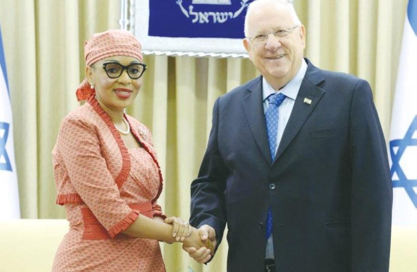 PRESIDENT REUVEN RIVLIN meets with Irene Molise Mabusela, Lesotho’s new ambassador to Israel, at the President’s Residence yesterday. (photo credit: GPO)