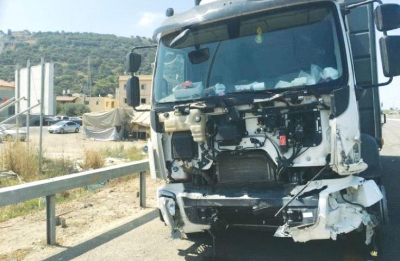 THE TRUCK which was involved in a fatal crash late Sunday night. (photo credit: ISRAEL POLICE)