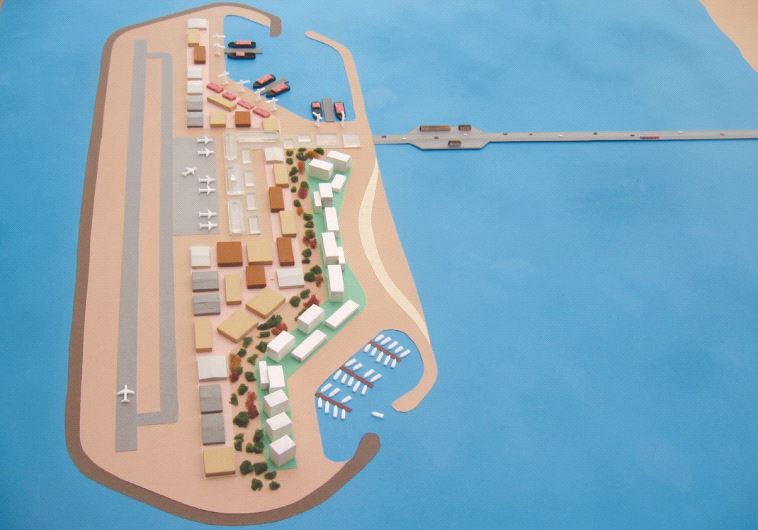 A model of the proposed artificial island to be built off of Gaza's coast (credit: Transportation Ministry)