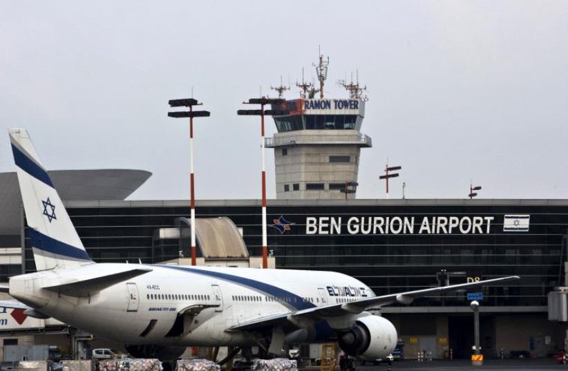 An EL AL Boeing 777 aircraft at Ben Gurion International Airport near Tel Aviv, (photo credit: NIR ELIAS / REUTERS)
