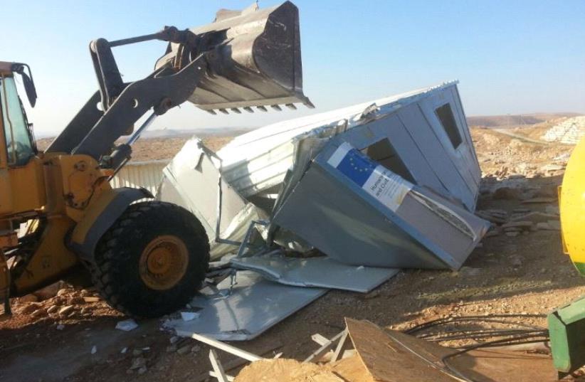 Demolition of illegal structures built by Arabs in the West Bank's Area C, August 9, 2016 (photo credit: COGAT SPOKESMAN)