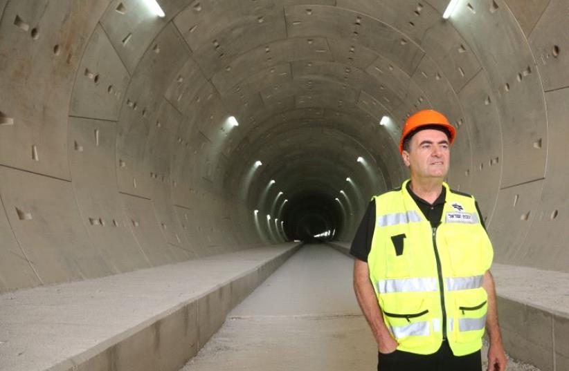 Transportation Minister Yisrael Katz stands at one of the five tunnels dug to accommodate the country’s first high-speed electric train from Jerusalem to Tel Aviv. (photo credit: TRANSPORTATION MINISTERY)