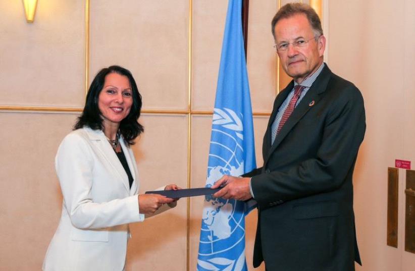Aviva Raz Shechter, the new Israeli ambassador to the UN and Michael Møller, Director-General of the UN Office at Geneva. (photo credit: FOREIGN MINISTRY)