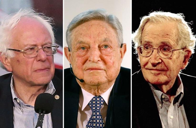 Sanders, Soros and Chomsky (photo credit: REUTERS)