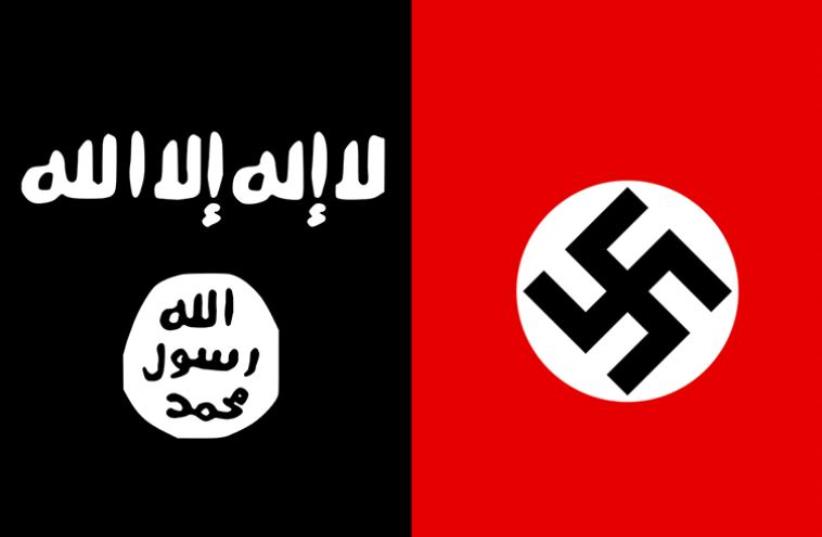 ISIS and Nazi flags (photo credit: WIKIMEDIA)