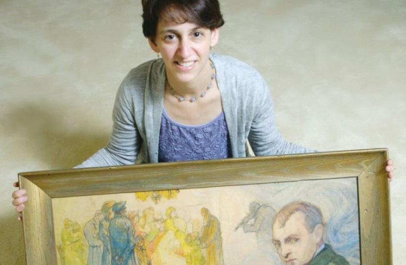 Elizabeth Rynecki with one of her great-grandfather’s paintings (photo credit: Courtesy)