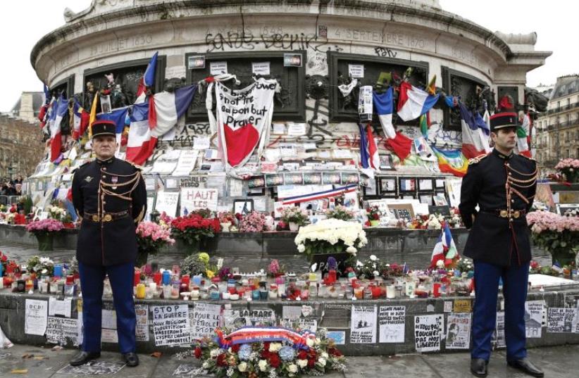The Place de la Republique square where people paid tribute to the victims of last year’s terror attack. (photo credit: REUTERS)