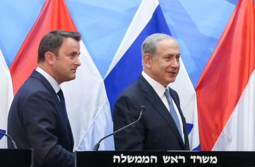 Prime Minister Benjamin Netanyahu (R) with his visiting counterpart from Luxembourg Xavier Bettel (photo credit: MARC ISRAEL SELLEM/THE JERUSALEM POST)