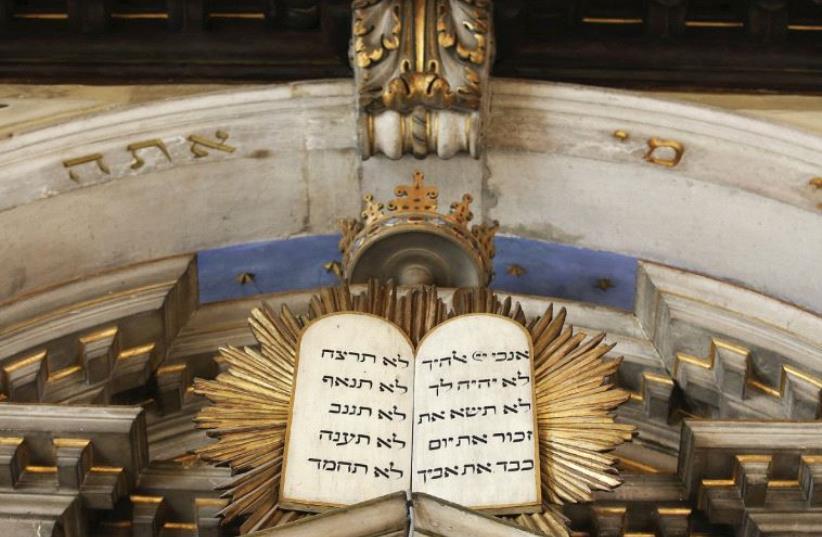 A depiction of the tables of the law in the Levantine synagogue (photo credit: REUTERS)