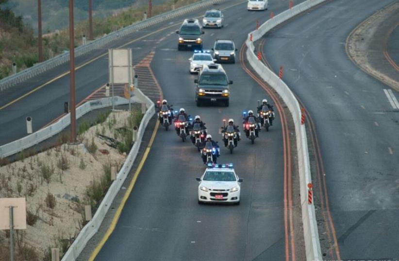 Peres coffin motorcade  (photo credit: COURTESY ISRAEL POLICE)