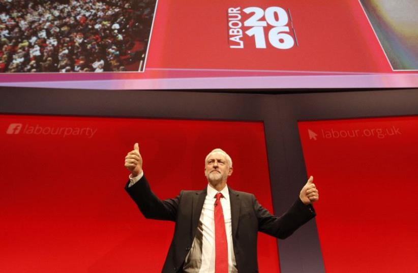 DATE IMPORTED:September 28, 2016Britain's Labour Party leader Jeremy Corbyn gestures after delivering his keynote speech at the Labour Party conference in Liverpool, Britain, September 28, 2016.  (photo credit: REUTERS)