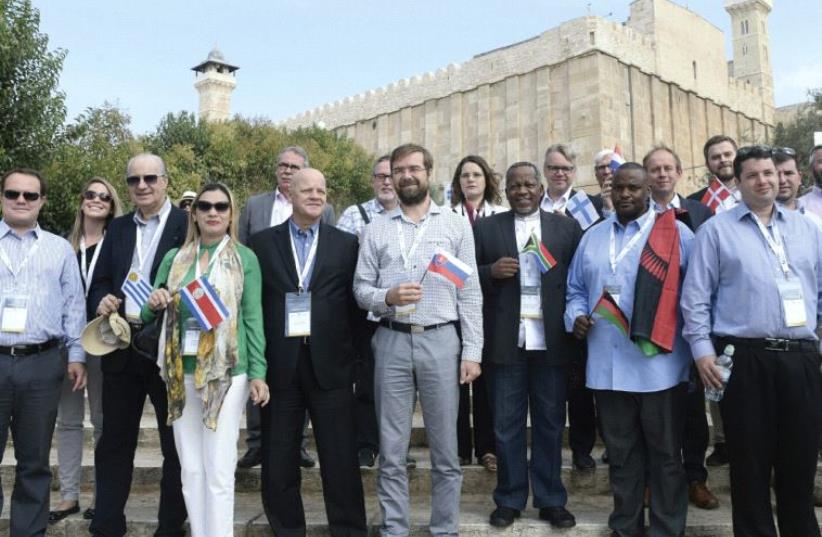 Foreign parliamentarians at the Cave of the Patriarchs (photo credit: AVI HAYUN)