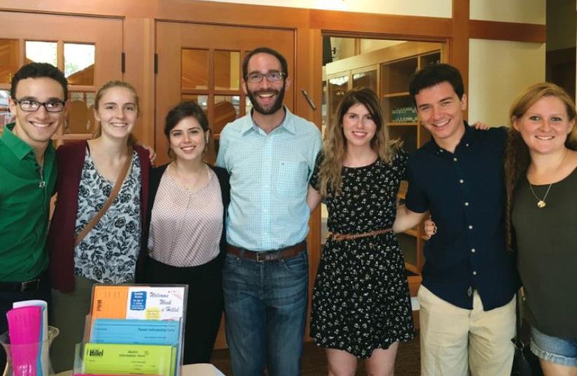 Daniela Amir, (third from left), who recently started to serve as an Israel Fellow together with students (photo credit: Courtesy)