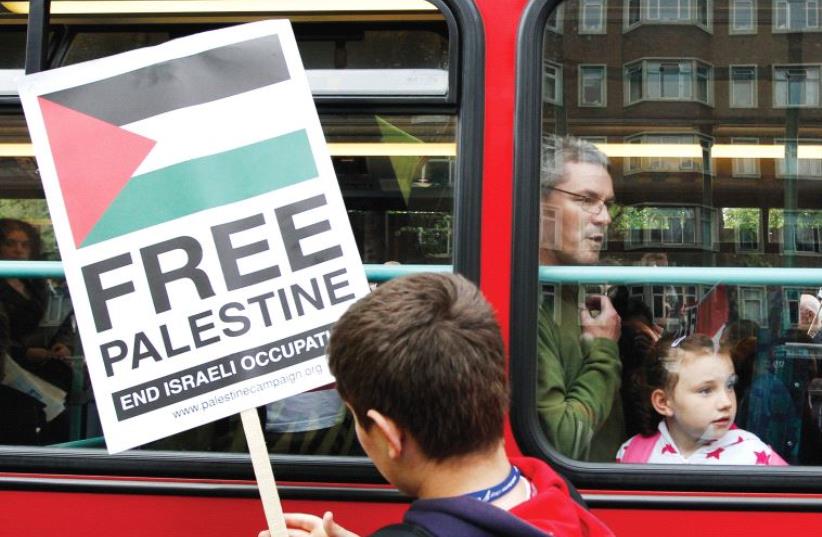 A PRO-PALESTINIAN protester demonstrates in London in 2010. (photo credit: REUTERS)