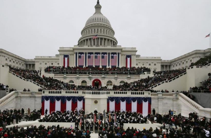 US President Barack Obama delivers his inaugural address during the presidential inauguration on the West Front of the US Capitol in Washington January 21, 2013. (photo credit: REUTERS/SCOTT ANDREWS/POOL)
