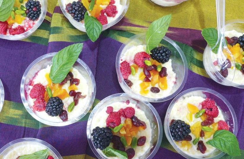Creamy bulgur wheat pudding with fruit (photo credit: YAKIR LEVY)