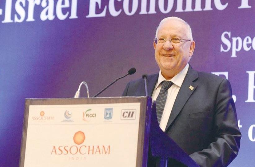 PRESIDENT REUVEN RIVLIN speaks at the India-Israel Economic Forum on Thursday. (photo credit: MARK NEYMAN / GPO)