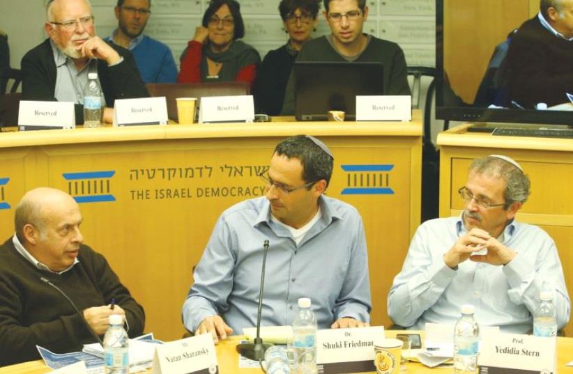 JEWISH AGENCY Chairman Natan Sharansky (left) addresses the Israel Democracy Institute conference (photo credit: MARC ISRAEL SELLEM/THE JERUSALEM POST)