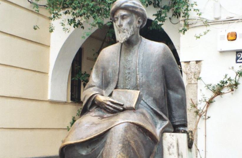 The statue of Maimonides in Cordoba, Spain (photo credit: ANNESOV VIA WIKIMEDIA COMMONS/CC BY-SA 3.0)