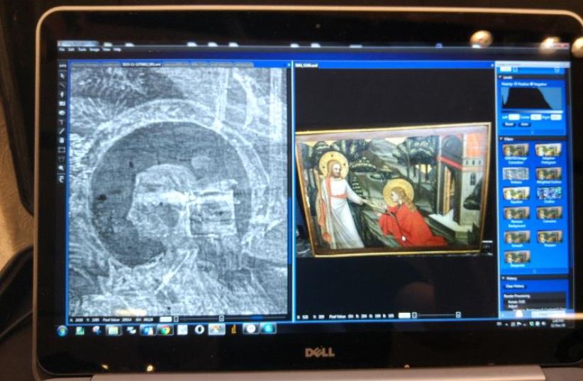 A screenshot of an oil painting next to its x-ray image showing hidden elements. (photo credit: DANIEL K. EISENBUD)