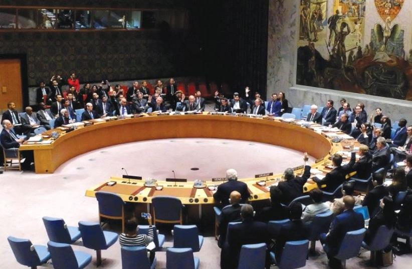 THE UNITED NATIONS Security Council votes in October on a draft resolution demanding an immediate end to air strikes on the Syrian city of Aleppo. (photo credit: REUTERS)