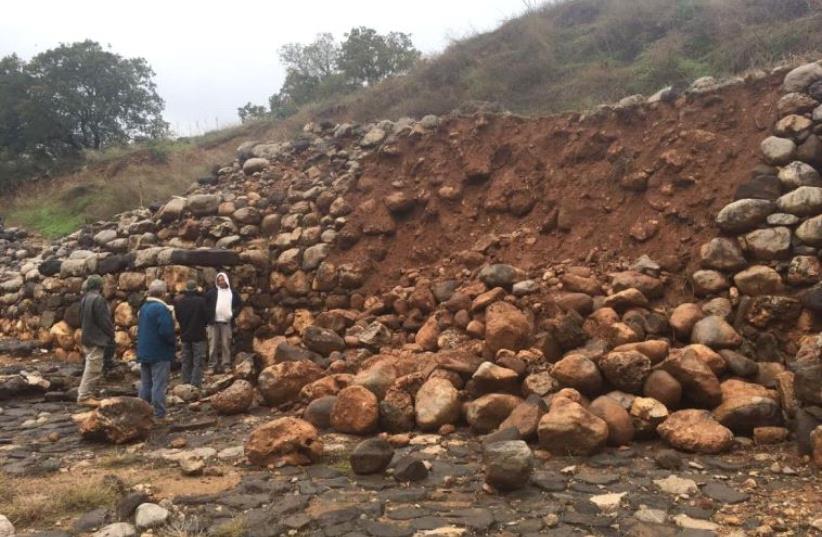 Stone wall from First Temple period destroyed by rains (photo credit: TZVIKA ZUK)