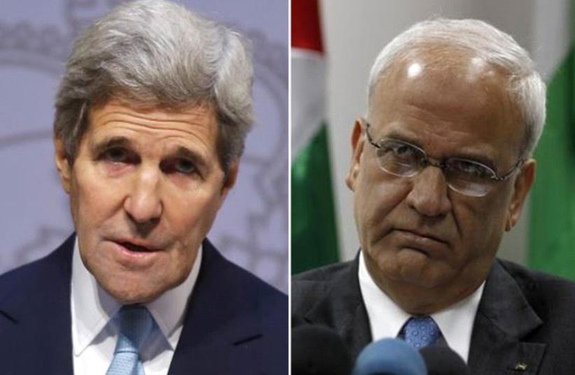 Kerry and Erekat  (photo credit: REUTERS)