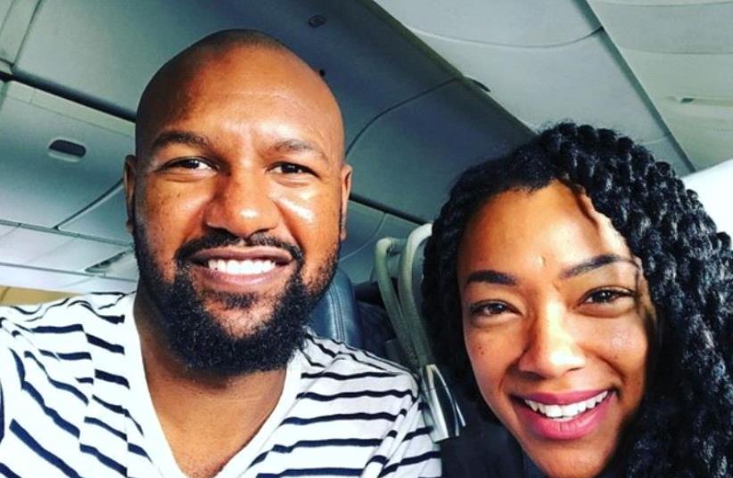 Sonequa Martin-Green and husband Kenric Green of 'The Walking Dead' on their way to Israel (photo credit: INSTAGRAM)