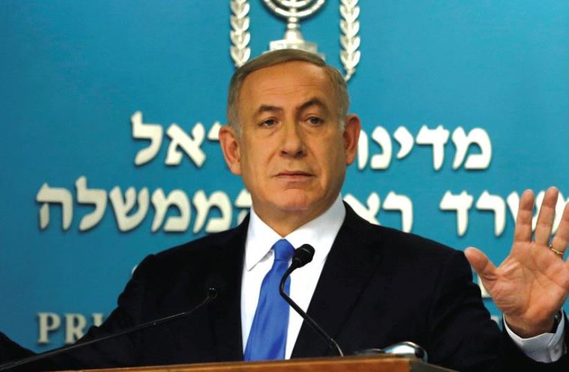 PRIME MINISTER Benjamin Netanyahu responds to the speech given in Washington on Wednesday by Secretary of State John Kerry. (photo credit: REUTERS)