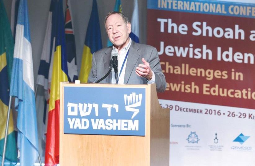 IRWIN COTLER, former Canadian justice minister, attorney-general and parliamentarian, addresses a conference hosted by Yad Vashem’s International School for Holocaust Studies (photo credit: ISAAC HARARI/YAD VASHEM)