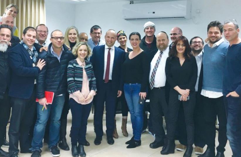 MEMBERS OF THE Community project stand for a group photo with Diaspora Affairs Minister Naftali Bennett (center) after their visit to Los Angeles last month. (photo credit: COMMUNITY)