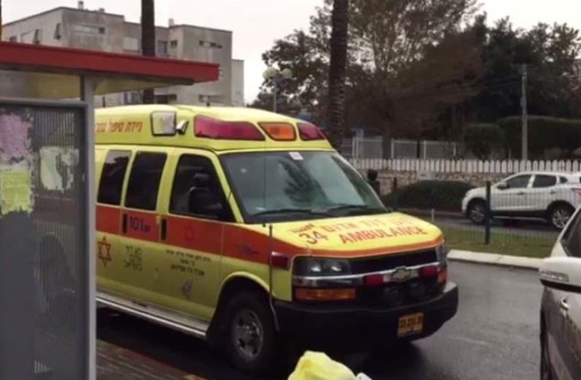 A MDA ambulance on the scene of a suspected murder-suicide in Acre (photo credit: MDA)
