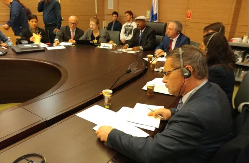 Immigration, Absorption and Diaspora Affairs Committee hosts British officials at the Knesset on January 4, 2017 (photo credit: Courtesy)