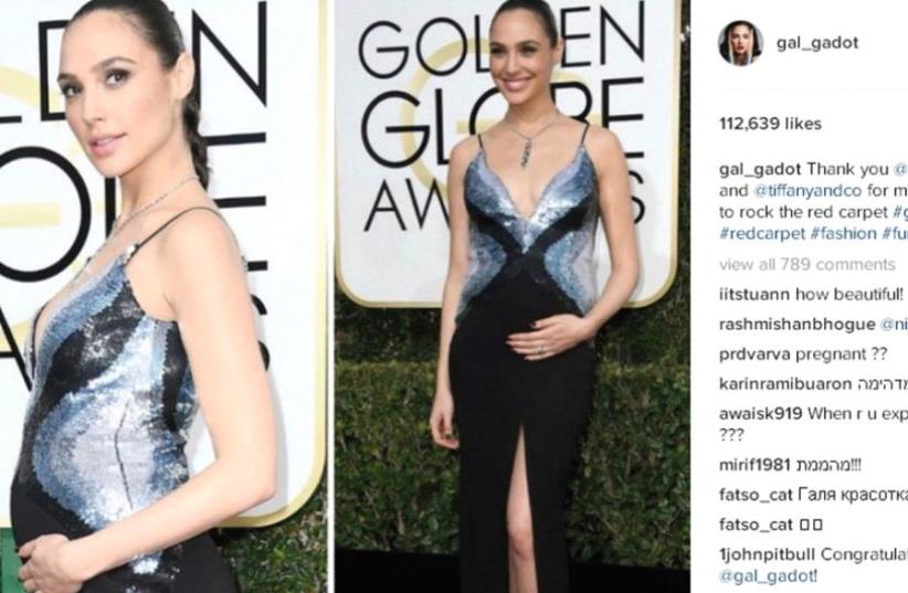 GAL GADOT poses for paparazzi at the 74th Golden Globes in Los Angeles. (photo credit: PHOTO VIA INSTAGRAM.COM/GAL_GADOT)